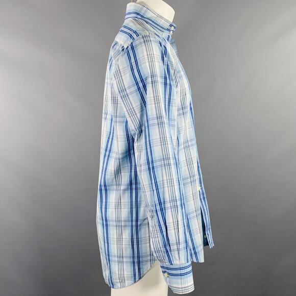 ETRO Size M Blue White Plaid Cotton Button Up Long Sleeve Shirt - Picture 2 of 4